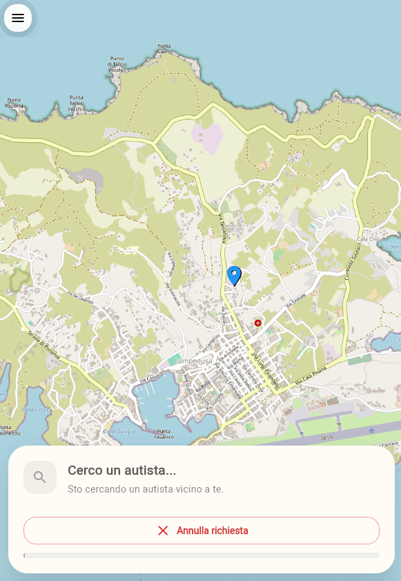 Schermata di ricerca driver nell'app Mobility Lampedusa